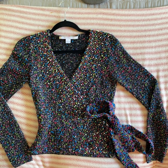 Diane Von Furstenberg Ballerina Embellished Tweed Wrap Sweater - Picture 2 of 7
